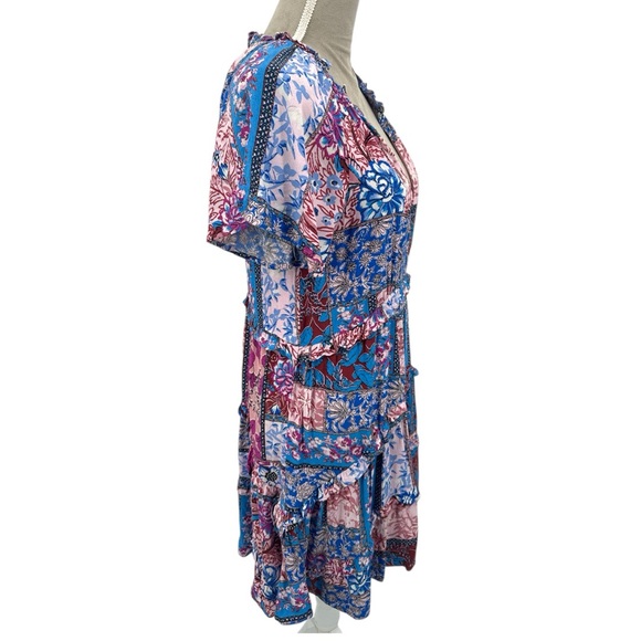Anthropologie Robin Tiered Mini Dress Boho Floral Boho Floral - Pink Blue -Small - Picture 6 of 12